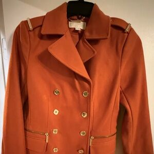 MICHAEL Michael Kors Orange Pea Coat with Gold Accents